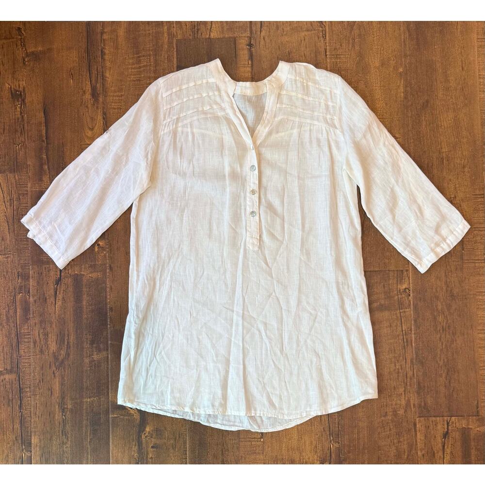 100% Linen Made in Italy Off White Roll Tab Tunic Sz M Minimalist Lagenlook Boho